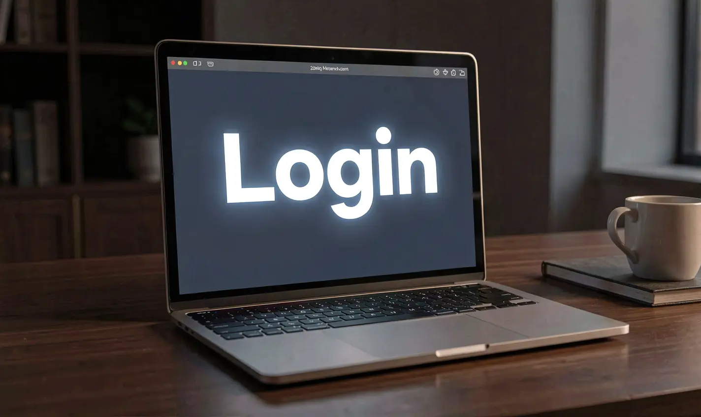 Modern laptop on a dark desk showing the 60OK casino login screen with a glowing interface for secure access in Bangladesh